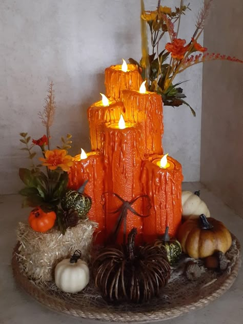 Pool Noodle Candles, Pool Noodle Halloween, Noodle Ideas, Fall Candle Centerpieces, Easy Diy Fall Decor, Pool Noodle Crafts, Christmas Decorations Centerpiece, Fall Centerpieces, Fall Pumpkin Crafts