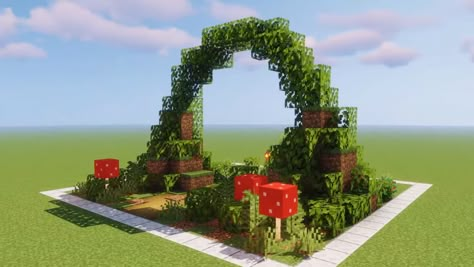 Floating Enchanting Room Minecraft, Mushroom Starter House Minecraft, Fairy Gate Minecraft, Minecraft Mushroom Fountain, Minecraft Fairy Arch, Minecraft Fairy Fountain, Fairycore Minecraft Ideas, Spring Minecraft Builds, Minecraft Archway Cottagecore