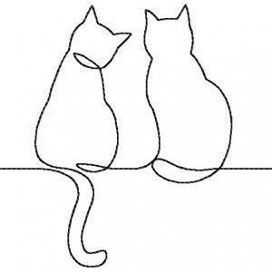 Two Cats Embroidery, Cats Embroidery Designs, Simple Embroidery Designs Drawings, Canvas Embroidery Ideas, Cat Embroidery Simple, Embroidery Canvas Art Ideas, Embroidery Outline Designs, Line Drawing Embroidery, Canvas Embroidery Art