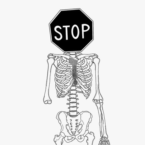 Ja5artwork🖍✂��️ on Instagram: “I’m backkkkk, so here’s a skeleton stop sign🛑 Hopefully going to start keeping the designs up, so keep your eyes peeled👀 - - -…” Stop Sign Tattoo, Stop Sign Drawing, Skeleton Illustration, Inked Tattoo, Tattoo Portfolio, Stop Sign, A Skeleton, Stippling, Digital Art Tutorial