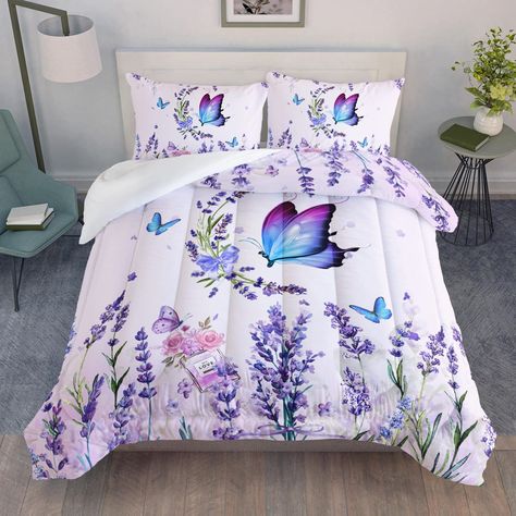 PRICES MAY VARY. 🌟【Best Bedding】Add Fun to Your Child's Bedroom with our Color Butterfly Theme Digital Printing Comforter! 🌟【Material】Crafted from premium 100% microfiber material, our comforter is reinforced with superior stitching and knitting processes, making it ultra-durable and tear-resistant. Soft, fluffy and easy to clean, it guarantees a comfortable and luxurious sleep experience. 🌟【Various Sizes】Choose from our range of sizes, including Twin Size (1x Comforter: 66"x90"; 2x Pillow Sh Butterfly Bedding Set, Butterfly Bedding, Flying Butterfly, Lavender Flowers, Comforter Set, Bedding Set, Duvet, Lavender, For Kids