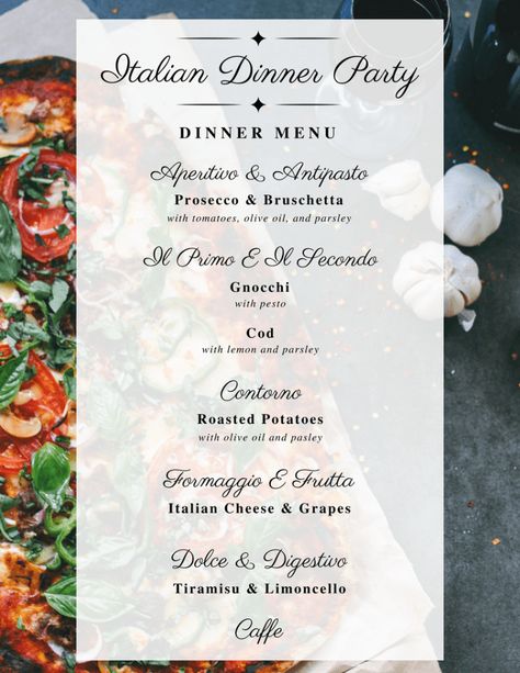 Italian Banquet Food, Italian Food Menu Ideas, Italian 5 Course Meal, Italian 4 Course Meal, Italian Menu Template, Traditional Italian Dinner Courses, Dinner Party Itinerary, Italian Dinner Party Menu Ideas Pasta Bar, Italian Lunch Menu Ideas