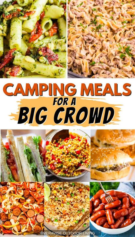 Camping Dinner Ideas Make Ahead, Large Crowd Camping Meals, Hunting Camp Food Ideas, Easy Cabin Dinner Ideas, Easy Camp Meals For A Crowd, Camping Foods For Large Groups, Pack Ahead Camping Meals, Camping Meal Ideas Families, Camping Meals To Feed A Crowd