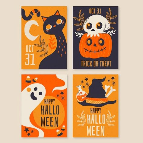 Free Vector | Modern halloween cards with flat design Black Cat Drawing, Halloween Party Poster, Halloween Post, Modern Halloween, Halloween Vector, Halloween Illustration, Halloween Drawings, Halloween Poster, Halloween Card