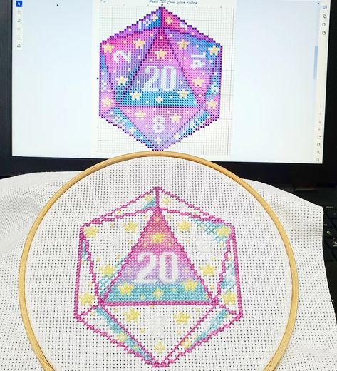 D20 Cross Stitch WIP. 💕 #crossstitch #crossstitchpattern #craft #kreuzstich #sticken #d20 #critical #dice #dnd #dungeonsanddragons #pixel #pixelart #photo #photooftheday #prerty #love D20 Cross Stitch, Dnd Cross Stitch, Pixel Pattern, Fiber Arts, Cross Stitch Embroidery, Dungeons And Dragons, Embroidery Stitches, Fiber Art, Pixel Art