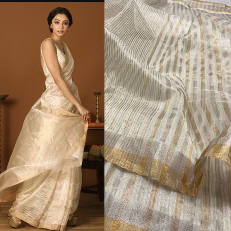 Excited to share this item from my #etsy shop: White Gold Saree Pure Tissue India outfit wedding Silk Sarees Sari blouse for women hand-loom Latest Saree Tissue Silk Saree Gold, White Tissue Saree, Kerala Style Skirt And Top, White And Gold Saree, Latest Sarees Online, Gold Saree, Sewing Hand, Tissue Silk Saree, Checks Saree