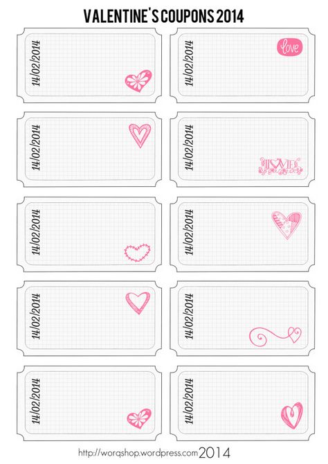 empty printable Valentine's Day coupons- freebie :) Cute Coupon Template, 1 Kiss Coupon, Boyfriend Tickets Love Coupons, Valentines Day Coupons, Blank Valentines Day Coupons, Book Valentines, Coupon Book Printable, Ticket Design Template, Coupons For Boyfriend