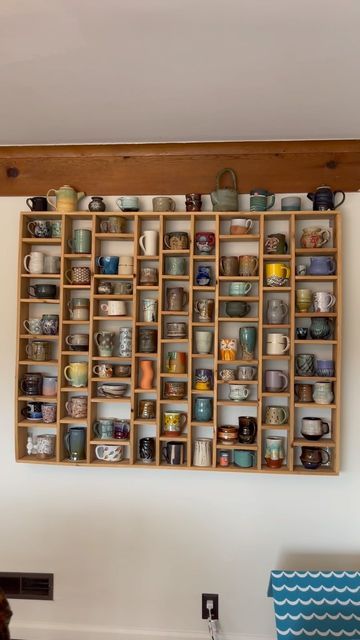 Mug Cubby Shelf, Ceramic Display Shelves, Diy Mug Shelf, Coffee Mug Shelf, Mug Shelf, Coffee Mug Storage, Mug Wall, Diy Shelving, Coffee Mug Display