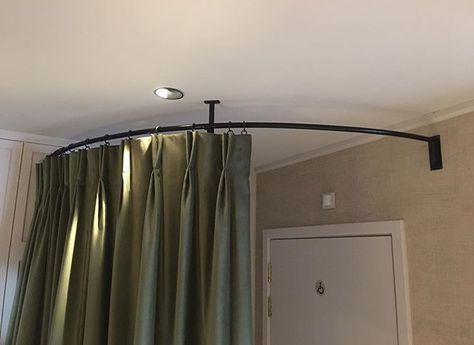 Door Curtain Ideas Entrance, Farm Hallway, Curtain Front Door, Entrance Curtain, Door Curtain Pole, Curved Door, Podcast Recording, Sas Entree, Floor To Ceiling Curtains