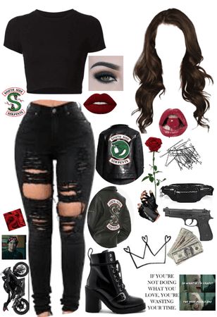 Serpent Outfit, Female Biker Outfit, Honors Student, Summer Grunge Outfits, Biker Girl Outfits, Slytherin Fashion, Riverdale Fashion, 2000s Fashion Trends, Simple Style Outfits