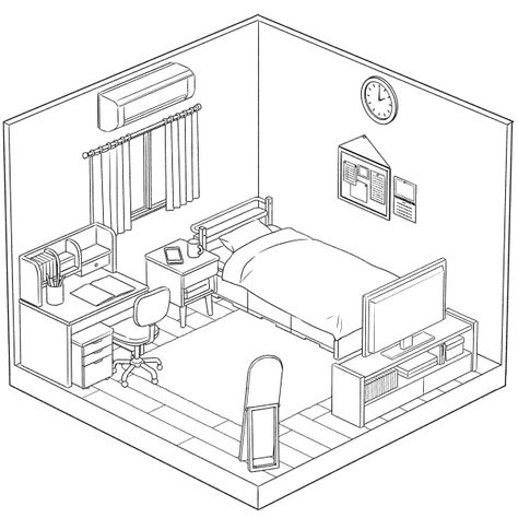 haha but cool Box Room Design, Corner Of A Room Drawing, Isometric Room Drawing, Room Layout Drawing, Bedroom Template, Wall Drawing Bedroom, Dream Rooms For Girls, Isometric Sketch, Corner Drawing