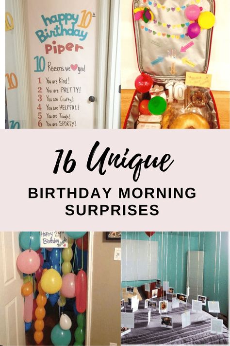 These fun and unique birthday morning surprises for kids of all ages will provide a touch of unexpected and spontaneous fun for your loved one's day. 16 Birthday Surprise Ideas, 16 Birthday Decoration Ideas At Home, 13th Birthday Room Surprise, Teenage Birthday Decoration Ideas, Surprise Birthday Decorations In Room, 18th Birthday Door Decorations, 10th Birthday Morning Surprise, Sweet 16 Morning Surprise, 10 Birthday Theme Ideas