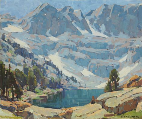 Edgar Alwin Payne (1883-1947) | La Marque Lake, High Sierra | 20th Century, Paintings | Christie's Mike Hernandez, Edgar Payne, Western Landscape, California Landscape, American Painting, Mountain Scene, Matte Painting, Paintings I Love, Mountain Paintings