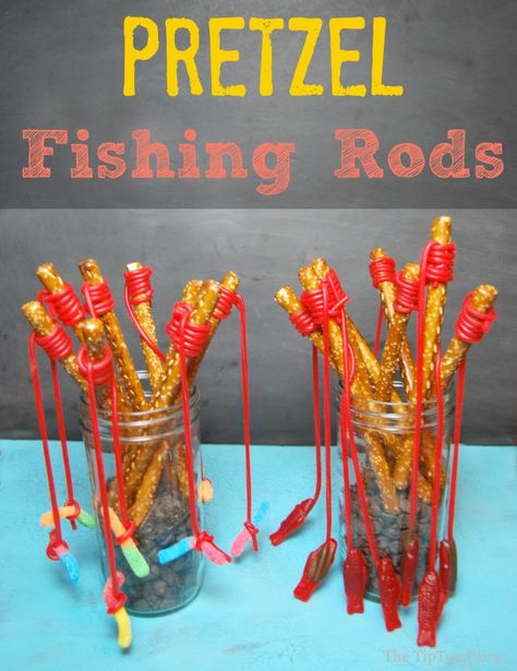 Vbs Snacks, Fishing Themed Birthday Party, Fishing Birthday Party, Preschool Snacks, Fishing Party, Fishing Birthday, Camping Birthday, Camping Party, Fishing Rods