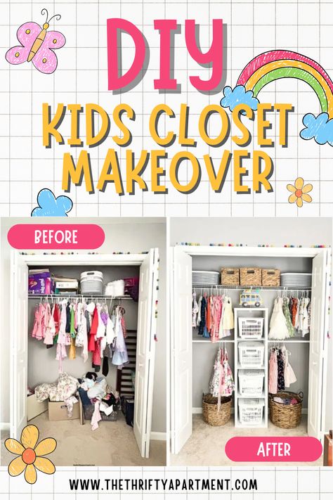 Transform your child's closet with this DIY makeover! See the stunning before and after results with simple, budget-friendly updates.#ClosetMakeover #DIYKidsRoom #OrganizingTips #HomeProjects #BeforeAndAfter Diy Kids Closet Organization, Kids Bedroom Closet Ideas, Toddler Closet Ideas, Diy Kids Closet, Kids Closet Makeover, Kids Closet Organization Ideas, Kids Closet Ideas, Redo Closet, Kids Closet Storage