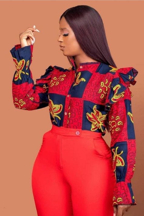 Hello lovelies, Thank you for stopping bye to checkout our ankara fashion blog post,we love that you are here and you definitely would love it perfectly in here.Today we would be checking out 2021 Beautiful ankara tops and trouser styles for all ladies to checkout. Visit our page for more styles Ankara Top Styles, Ankara Blouse, Stylish Naija, Ankara Tops, African Tops, African Fabric Dress, African Print Tops, Ankara Fashion, African Fashion Ankara