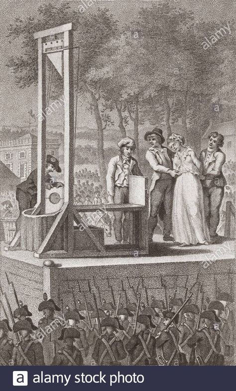 1793: Marie Antoinette being led to the guillotine, October 16, 1793.   Marie Antoinette, 1755 –1793.  Queen of France.  By Christiaan Josi, after Cornelis van Cuylenburgh (II). Stock Photo Marie Antoinette Guillotine, Zombie Marie Antoinette, Guillotine Execution, Marie Antoinette Historical, French Revolution Guillotine, Marie Antoinette Stills, Queen Of France, Rococo Era, Art Cinema