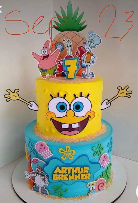 Spongebob 2nd Birthday Cake, Spongebob Birthday Party Cake, Nickelodeon Cake, Spongebob Squarepants Cake, Spongebob Birthday Party Decorations, Spongebob Birthday Cake, Frozen Cupcake Toppers, Paw Patrol Birthday Theme, Spongebob Cake