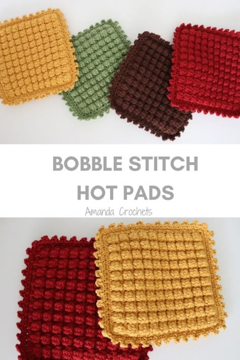 Bobble Dishcloth Crochet, Crochet Pot Holders Pattern, Bobble Stitch Patterns, Knit Hot Pads, Crocheted Trivets Hot Pads, Free Crochet Hot Pad Patterns, Crochet Trivet Free Pattern Hot Pads, Hotpads Crochet, Hot Pad Crochet Pattern Free