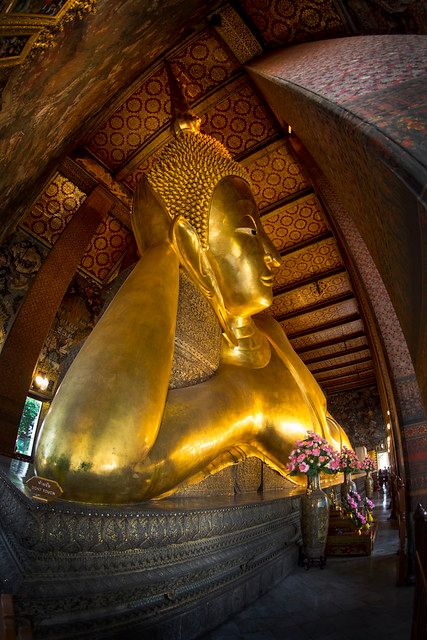 Thailand - Bangkok - Wat Po - Reclining Buddha 04_fisheye_… | Flickr Mysterious Architecture, Large Buddha Statue, Thailand Buddha, Trip To Thailand, Reclining Buddha, Glass Mosaics, Thailand Bangkok, Buddha Statues, Tight Curls