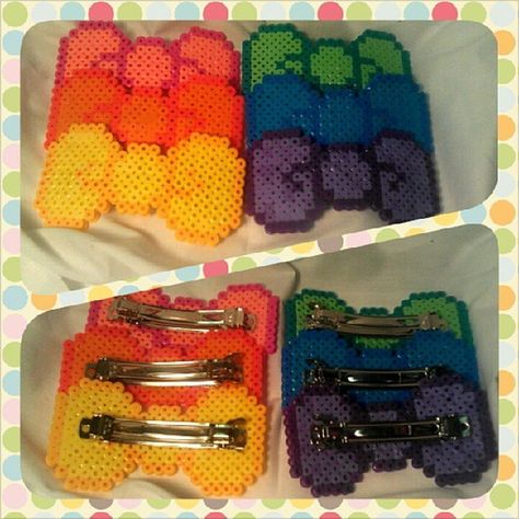 Perler Hair Accessories, Perler Bead Hair Clip, Perler Bead Crafts To Sell, Melting Beads Ideas, Hamma Beads Ideas, Bead Hair, Perler Creations, Melty Bead Patterns, Easy Perler Beads Ideas