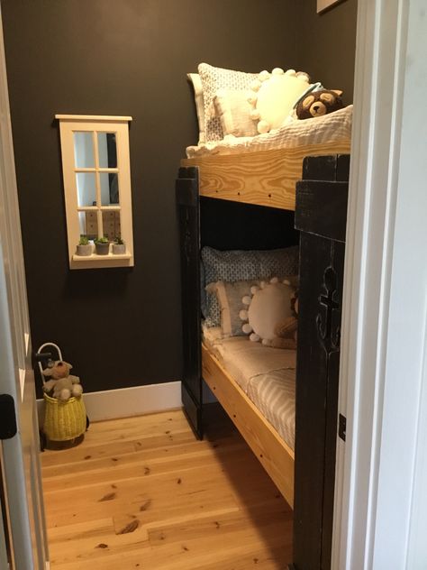 Transformed a little used closet in a beach condo into a bunk room for small guests Closet Bunk Beds, Cabin Interiors, Bunk Room, Beach Condo, Bunk Bed, Bunk Beds, Room Ideas, Toddler Bed, Cabin