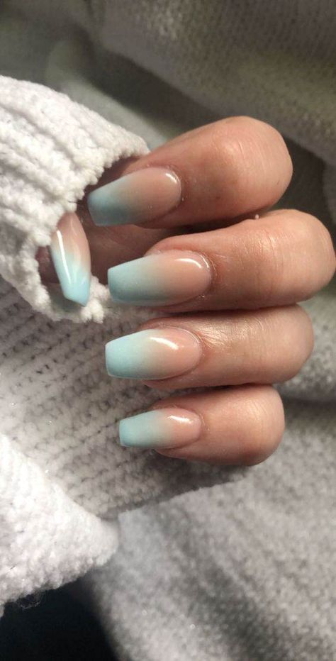 27 Fabulous Nude Ombre Nail Ideas To Glam Up Your Outfits - 222 Nail That Go With Everything, Calm Nail Ideas, Nails To Match Any Outfit, Ombre Nails Shellac, Dip Nail Ideas Vacation, Nail Ideas Blue Ombre, Ombré Nail Dip, Light Blue Gradient Nails, Winter Ombré Nails