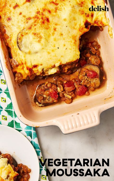 Vegetarian Moussaka Is The Perfect Greek Comfort FoodDelish Vegetarian Moussaka, Greek Vegetarian, Moussaka Recipe, Greek Appetizers, Raw Spinach, Vegetarian Dinners, Delish Recipes, Vegetarian Meals, Vegetarian Options