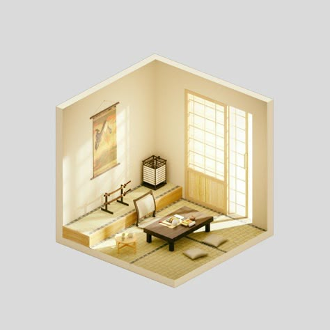 3d Living Room, Architecture Design Process, 3d Isometric, 3d Room, Isometric Drawing, Japanese Room, Deco Studio, Isometric Art, Isometric Design