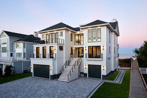 Surfside - Marnie Custom Homes Modern Beach House Exterior, Coastal Home Exterior, Beach House Tour, Modern Coastal Home, Coastal White, Coastal House Plans, Beach House Exterior, Coastal House, Beach House Plans