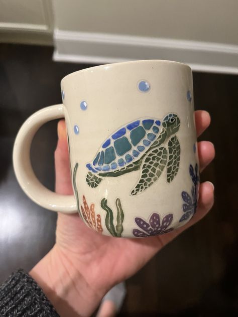 Amaco is my go to for underglaze work- the colors come out gorgeous every time! Made this turtle mug a few months back and still love how the colors came out 'AMACO Liquid Underglaze' Turtle Pottery Painting, Turtle Pottery, Turtle Mug, Pinch Bowls, Wax Resist, Turtle Painting, Pottery Glazes, Crystal Magic, Diy Planters