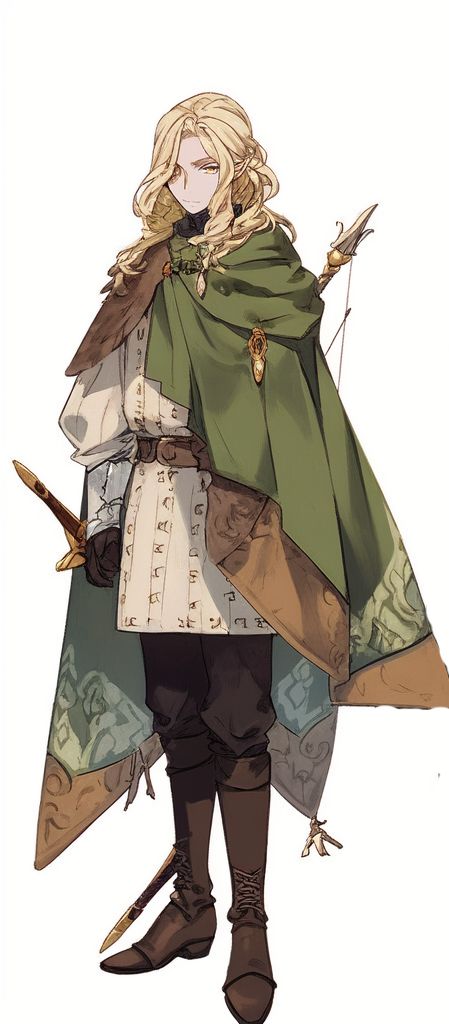 Druid Outfits Dnd, Elf Adventurer Outfit, Fantasy Elf Outfit Male, Elf Outfits Male, 1400s Mens Fashion, Male Druid Outfit, Dnd Dm Aesthetic, Fantasy Adventure Outfit, High Elf Character Design