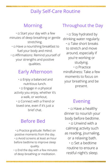 Daily self-care checklist. Morning, evening and nighttime routine Pillars Of Self Care, Selfcare Checklist, Self Care Checklist, Making Choices, Exercise Motivation, Good Mental Health, Body And Mind, Self Care Routine, Listening To You