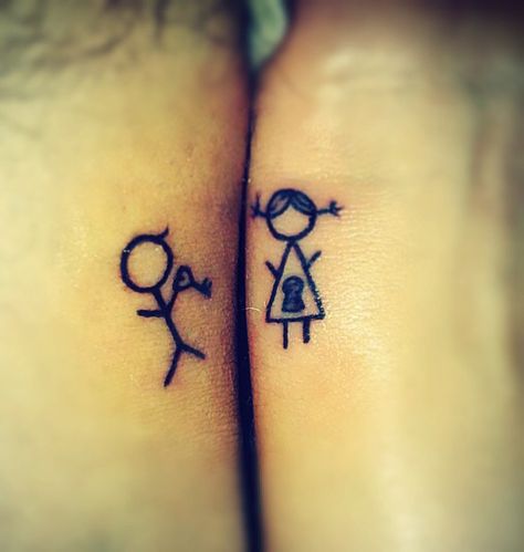 Boy girl stick figure tattoo ...an idea for cute couple tattoo ....only love ❤️ Cute Couple Tattoo, Stick Figure Tattoo, Figure Tattoo, Cute Sister Tattoos, Couple Tattoos Love, Cute Couple Tattoos, Tattoos Infinity, Bestie Tattoo, Couple Tattoo