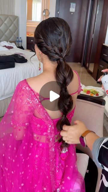 GLAMOUR DOLLS STUDIO on Instagram: "All her own hair, No extensions or paddings used …Final touches to this stunning bubble braid for @nimi_mann sangeet/chorra ceremony #indianbarbie   Hair products used to created this hairstyle @colorwowhair dream coat, raise the root @schwarzkopfcan osis session extra strong hold & flexible dry light hairspray, elastic fiber gum @balmainhair texture hairspray, argan oil elixir @ghdhair curling iron  #indianbride #indianbridalhairstyle #bridalhair #bridehair #bridalhairstyle #weddinghair #weddinghairstyles #hairstyles #balmainhair #colorwow #ghdhair #braids #braidstyles #hairdo #hairtutorial #sangeet #hairartistry #bridalinspiration #schwarzkopf #vancouverhairstylist #hairtips #punjabiwedding #sikhbride #indianmakeupartist #hairvideo  [ bride, Indian bri Bubble Braid For Wedding, Braids Indian Hairstyles, Indian Braided Hairstyles Wedding, Hairstyle For Wedding Indian, Sangeet Hairstyles For Bride, Wedding Hairstyles Indian, Bubble Braid, Bubble Braid Hairstyles, Indian Braids