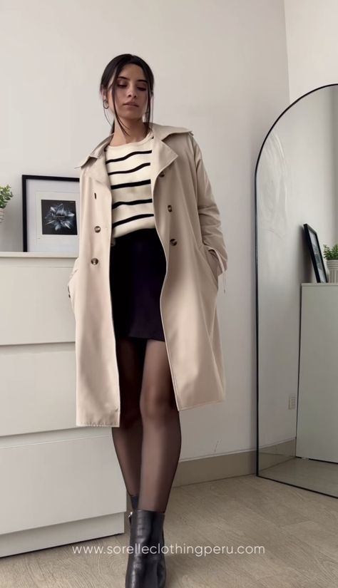 Trench Coat And Skirt Outfit, Beige Trench Coat Outfit, Striped Sweater Outfit, White Trench Coat, Trench Coat Outfit, Beige Trench Coat, Grey Trench Coat, Winter Trench Coat, Coat Outfit