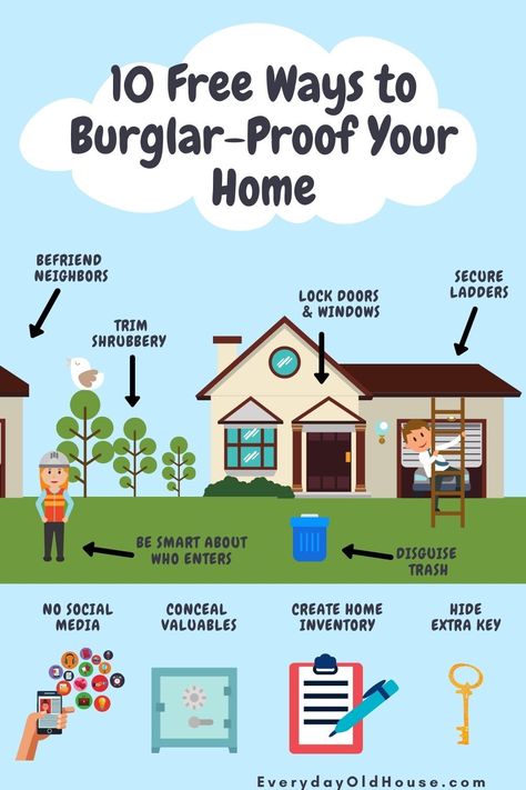 How to Protect Your Home from Theft and Burglaries (10 Free Ways). Simple, free and easy to implement - it gave our family peace of mind.  Learn more at EverydayOldHouse.com #homeowner #homesecurity Fortifying Your Home, Living Off Grid, Home Maintenance Tips, Carolina Homes, Home Safety Tips, Bathtub Spout, Burglar Proof, Flying Cars, Family Peace