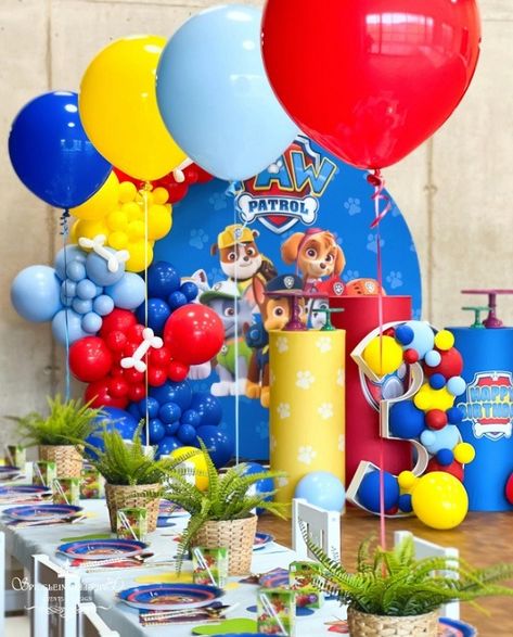 DIY Paw Patrol Birthday Party Ideas for a Fun-Filled Day - Birthday Party Ideas for Kids Paw Patrol Table Centerpieces, Paw Patrol Table Setup, Paw Patrol Party Backdrop, Paw Patrol Birthday Food, Paw Patrol Table Decorations, Paw Patrol Party Ideas Decoration, Paw Patrol Birthday Party Decorations, Diy Paw Patrol, Paw Patrol Banner