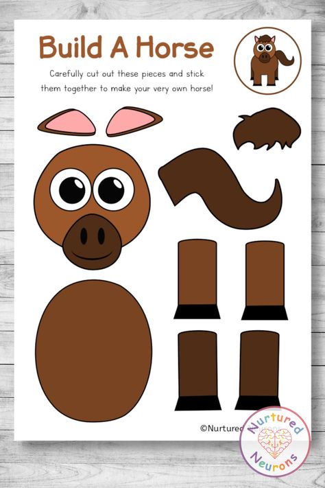 Horse Craft Preschool, Horse Activities For Preschool, Horse Activities For Kids, Preschool Farm, Horse Template, Black And White Horse, Cute Pony, Kindergarten Activity, Farm Preschool