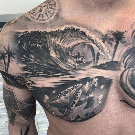 Different Tattoo Styles, Water Tattoos, Sam Tattoo, Wilderness Tattoo, Ocean Sleeve Tattoos, Ocean Sleeve, Scandinavian Tattoo, Persian Tattoo, Colored Tattoo Design