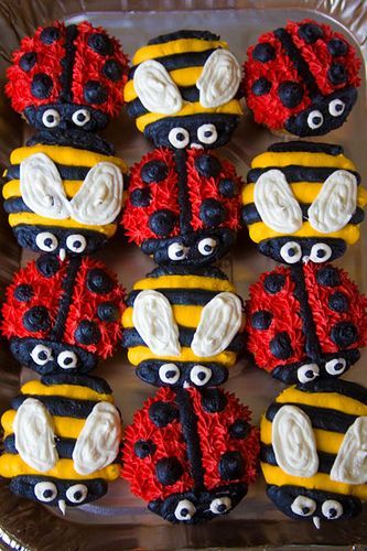 Ladybug Cupcake Cake, Love Bug Cupcakes, Cute Bug Birthday Party, Ladybug Cupcakes Ideas, Bee Cupcakes Ideas, Insect Cupcakes, Birthday Cupcake Decorating Ideas, Fun Cupcake Decorating Ideas, Creative Cupcakes Ideas