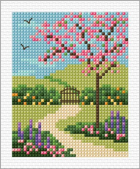 Maria Diaz Cross Stitch, Cross Stitch Landscape Patterns Free, Free Cross Stitch Designs, Geometric Fox, Unique Cross Stitch, Free Cross Stitch Charts, Cross Stitch Tutorial, Cross Stitch Geometric, Cross Stitch Landscape