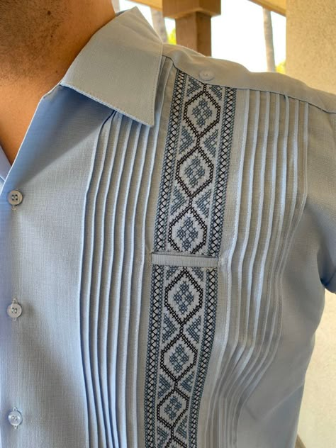 Unique Shirts For Men, Men’s Shirt Designs, Formal Shirt Designs For Men, Unique Shirt Designs For Men, Shirt Designs For Men Formal, Guayabera Dress, Formal Shirt Design, Linen Shirts For Men, Blue Short Sleeve Dress