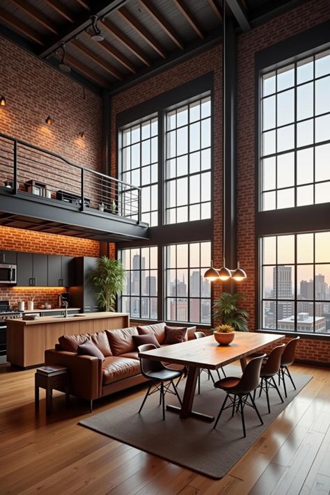 New York Loft Apartment Industrial, City Loft Apartment, Elegant Apartment Decor, Modern Industrial House, Black And White Loft, Modern Lofts, Loft Home Design, Loft Exterior, Loft Apartment Industrial