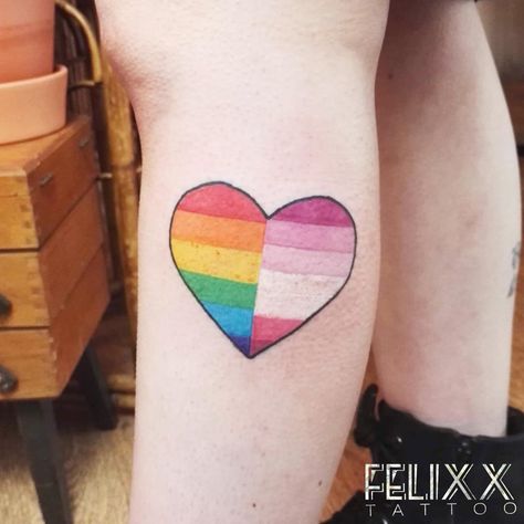 Felix Nat Iskander on Instagram: “Half rainbow, half lesbian flag heart today. ❤️🧡💛💚💙💜 Done using @rotaryworks @killerinktattoo @intenzetattooink  #pridetattoo #pride…” Lesbian Flag Tattoo Ideas, Lesbian Tattoos Ideas, Lesbian Flag Tattoo, Pride Flag Tattoo, Ally Tattoo, Gay Tattoos, Gay Pride Tattoos, Lesbian Tattoo, Lesbian Colors