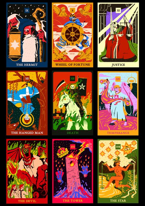 Tarot Illustration Design, Tarot Cards Design, Tarot Illustration, Tarot Cards Art Illustration, Tarot Design, Unique Tarot Decks, Tarot Card Design, Tarot Tattoo, Game Card Design