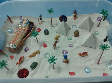 Egypt Sensory Bin Passover Sensory Bin, Pesach Preschool, Passover Preschool, Egypt Theme, Egypt Vbs, Passover Activities, Egypt Activities, Egyptian Crafts, Ancient Egypt Projects