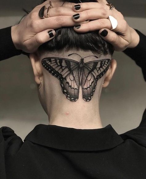 Undercut Tattoos, Hairline Tattoos, Scalp Tattoo, Nape Tattoo, Butterfly Tattoos For Women, Beard Tattoo, Hair Tattoos, Head Tattoos, Don't Settle