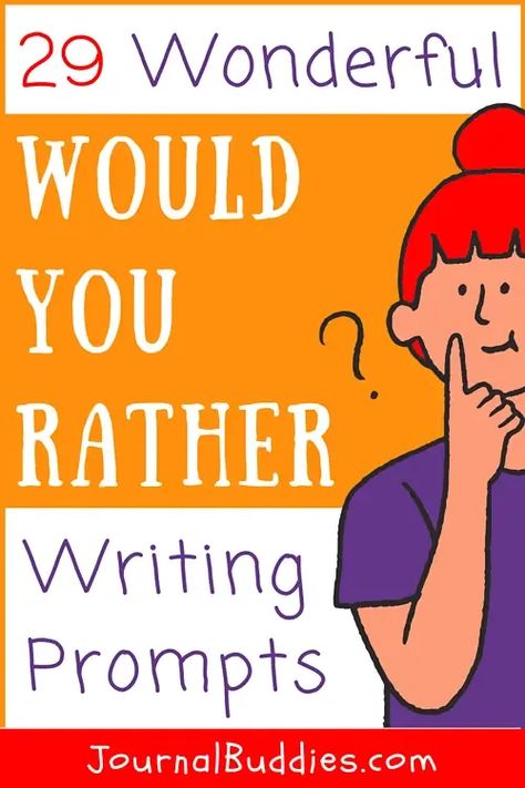 Our list of fun Would You Rather writing prompts is perfect for kids in Elementary and Middle School and is a great way for teachers to spark creativity among students. #WouldYouRather #WritingPrompts #JournalBuddies Middle School Writing Activities, Middle School Writing Prompts, Elementary Writing Prompts, Creative Writing Lesson, Free Writing Prompts, Fun Writing Prompts, Journal Prompts For Kids, Substitute Teaching, Writing Prompts For Kids