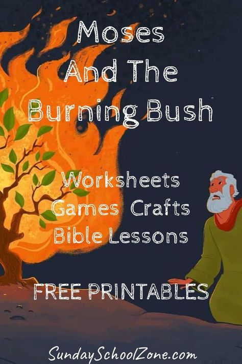 Share this exciting Bible story with your kiddos using FREE fully illustrated Bible printables for Moses and the Burning Bush. God Speaks To Moses Craft, Moses And The Burning Bush Snack, Moses And Burning Bush Activity, Moses Burning Bush Craft For Preschoolers, The Burning Bush Craft, Burning Bush Crafts For Preschoolers, Moses And The Burning Bush Crafts For Preschoolers, Moses And The Burning Bush Object Lesson, The Burning Bush Craft For Kids